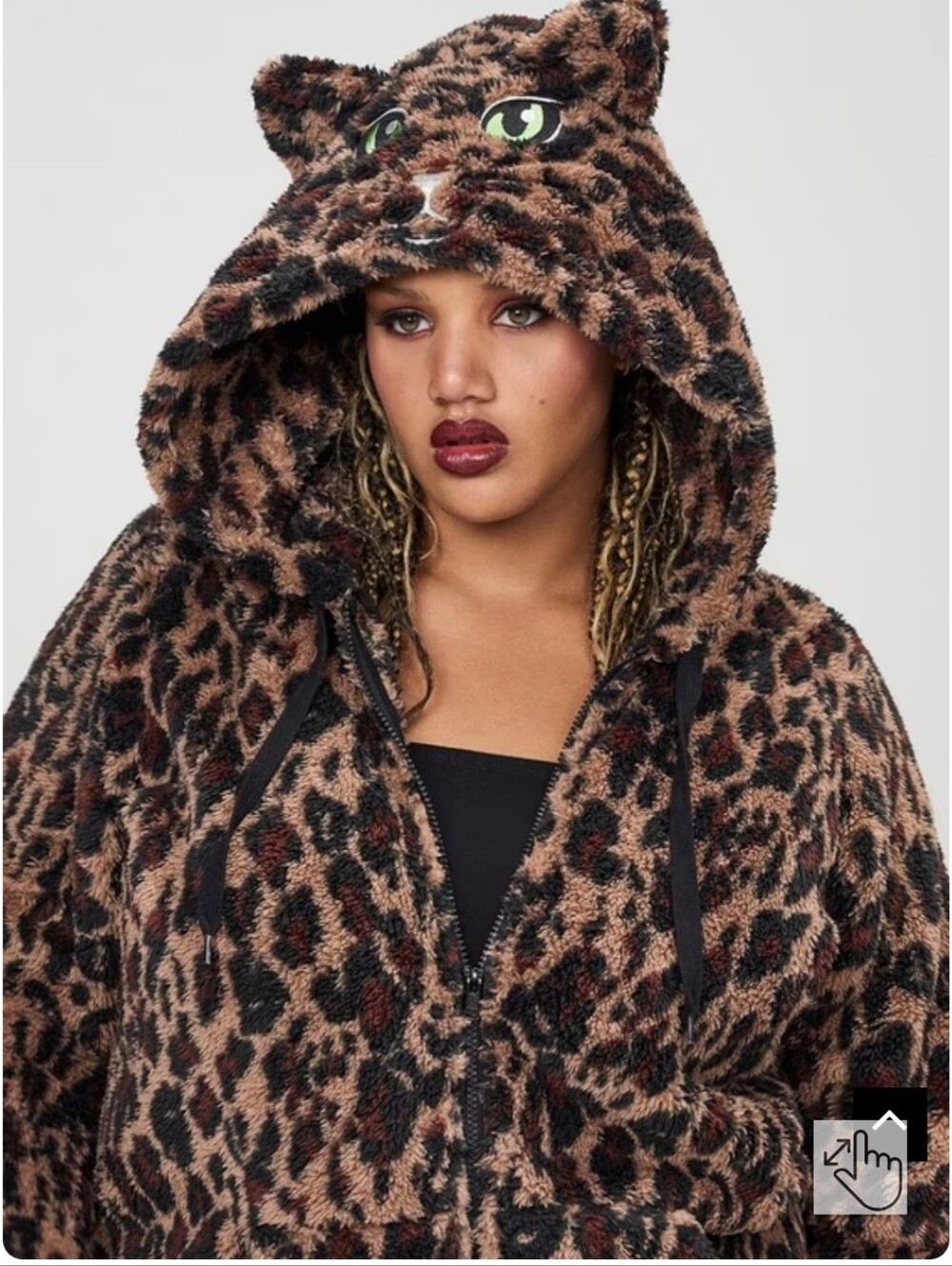 🆕️🐱 TORRID FUZZY CAT LEOPARD PRINT ZIP UP HOODIE🐱